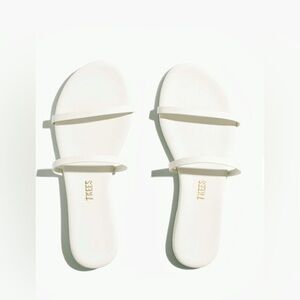 NWOT Tkees Gemma White‎ Leather Flat Strappy Sandal Minimalist Sz 10 Beach